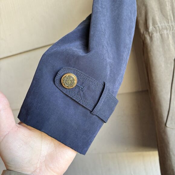 Tribeca Double Breasted Green & Dark Blue Trench Jacket Long Coat Woman Sz M - Picture 6 of 10